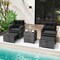 5 Piece Patio Set PE Rattan Chairs Ottomans Glass Table Outdoor Furniture Black Cushion